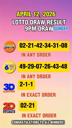PCSO LOTTO DRAW RESULT 9PM | APRIL 12, 2026
