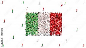 Italy Flag. A large group of people form to create the shape of the Italian flag. 4K Animation Video.