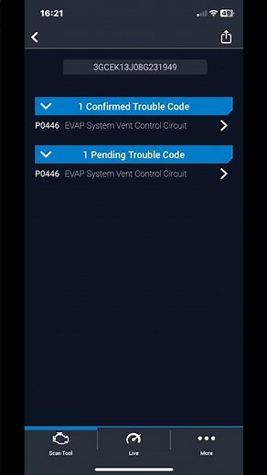 P0446 EVAP System Vent Control Circuit Error Code On A Chevrolet Silverado