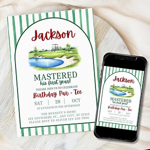 Masters First Birthday Invitations, Golf Party Invite, Hole in One, Boys Par-tee, Spring Digital - Etsy UK