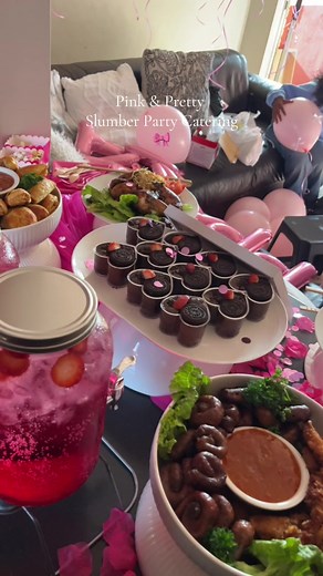 Pink & pretty slumber party setup by us. 🥰❤️ #privatechef #smallbusinessowner #foodstyling #catering #slumberparty