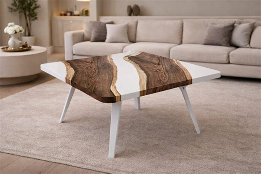 Epoxy Coffee Table Round Walnut Wood Epoxy Resin River Modern Minimalist Top - Etsy