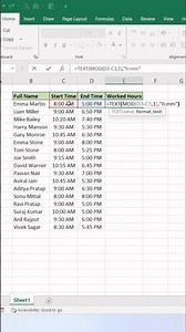 👉រកចំនួនម៉ោង ⏰🕛ដោយប្រើរូបមន្ត =Text() + =Mod() តាមរយៈម៉ោងចេញ - ម៉ោងចូល 🧑‍💻🟢📊 #Excel #Time
