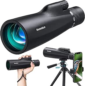 Bossdun 10-30x50 HD Monocular Telescope, High Power Magnification Monocular for Adults with Smartphone Holder, Rotatable Tripod, BAK4 Prism and FMC for Wildlife, Concerts, Camping, Scenery
