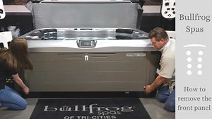 How to remove the front panel of an A, R, and X Series Bullfrog Spa. All of the equipment for your Bullfrog Spa is located behind the front cabinet panel making it easy to maintenance. This will include your pumps, ozone, and electrical connections. This video will show you how to remove the front panel of an A Series, R Series, and X Series Bullfrog Spa. | Bullfrog Spas of Tri-Cities