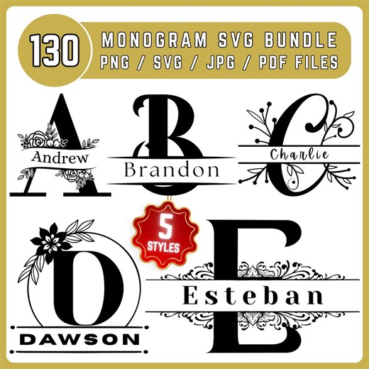 Floral Monogram SVG Bundle | 5 Alphabet Styles (digital Download) - Etsy