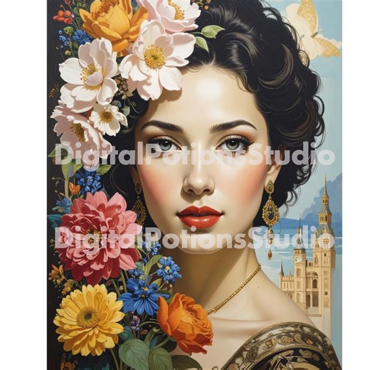 Ai-generated Woman Portrait - Floral Art Nouveau (digital Download) - Etsy Australia