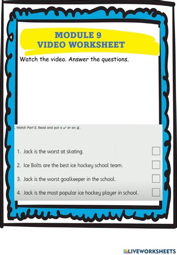 Y4 Video worksheet module 9 worksheet