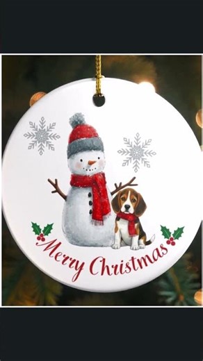 Beagle and Snowman Merry Christmas Ceramic Ornament #beagle