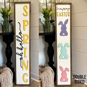 Oh Hello Spring Sign | Double Sided Sign | Easter Wood Sign | Spring Porch Decor | Spring Porch Leaner | Spring Sign | Welcome Spring Sign - Etsy