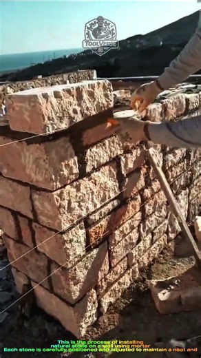 Process of Installing Natural Stone on a Wall | Mortar Installation Technique for a Straight and