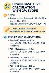 15K views · 149 reactions | #Drain #Base #Level #Calculation with 2% #Slope #DrainLevel #BaseLevelCalculation #CivilEngineering #SiteWork #DrainageSystem #LevelingWork #ConstructionTips #reelsfacebook #SurveyingBasics #SiteEngineerLife #RCCDrain #DrainSlope #reelsvideoシ #reelschallenge #facebookreelsviral #facebookviral #LearnCivil #facebookreel #DrainDetail #InvertLevel | The Civil Engineering | Facebook