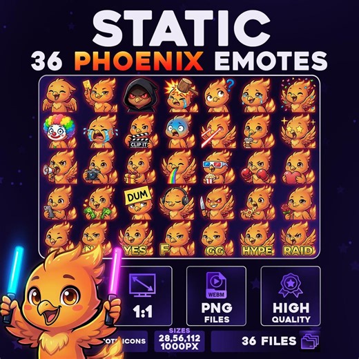36 PHOENIX Mega Bundle Emotes PNG Bundle for Streamers, Twitch, Discord, Kick, Youtube | Kawaii Chibi Phoenix Emote Bundle Chat Pack - Etsy Australia