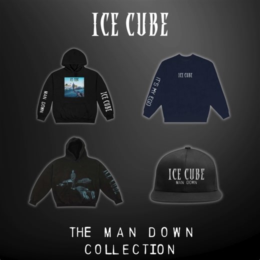 Fire merch from the MAN DOWN collection just dropped. Get what’cha need today—shop.icecube.com | Ice Cube