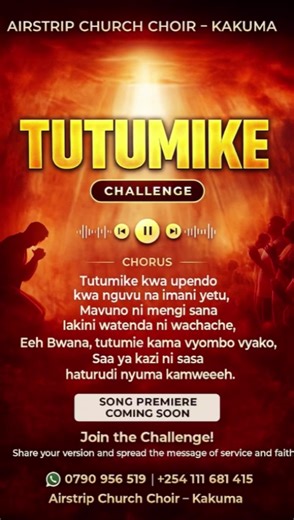🎶 New Song Alert! 🎶 This March, Airstrip SDA Church Choir is releasing a powerful song (TUTUMIKE)to the glory of God. 🙏 We’re inviting the world to join the challenge listen, share, sing along, and spread the Gospel everywhere. 🌍 Let the message reach every heart.#airstripchurchchoirkakuma #sdachallenge #sdamusic #kakuma_tiktok #turkanatiktokers🥰 @eugenemuvunyi @Soul Singers-Kenya @Umoja Young Adults Choir @Naspaan 🌺 @Brenda 🥰🦋💫 @@.Wintney ,💉💊🍎 @boscojulius
