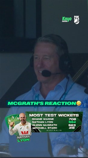 Glenn McGrath reacts to Nathan Lyon overtaking him on the all-time Australian wicket takers list 🤣🤣 Watch the #Ashes LIVE in 4K and ad-break free during play, on Kayo! #TheAshes #AUSvENG #Cricket | Kayo Sports