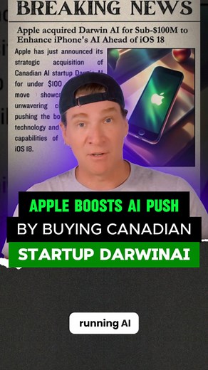 Apple boosts AI push by buying Canadian Startup DarwinAI . . #AppleNews #iOSUpdate #iOS18 #AIAcquisition #DarwinAI #TechGiant #GameChangingTech #ManufacturingAI #CompactAI #DeviceAI #CloudAlternative #AItalent #AIteam #BehindTheScenes #StayTuned | Trey Smith