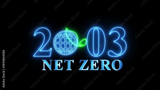 Net zero emissions by 2003 to change climate and net zero greenhouse gas emissions target Animation of a net zero timeline by 2003 over wind turbine footage, referencing Paris Agreement