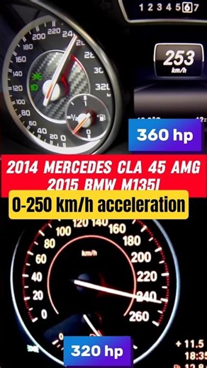0-250 km/h acceleration BMW M135i vs Mercedes-Benz CLA 45 AMG #acceleration #bmw #mercedesbenz