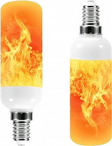 Flame Light Bulbs,3 Modes E12/E14/E26 Base Flickering Light Bulbs,2Pack Warm White Fire Light Bulb Outdoor Christmas Decoration (E12 Tube)