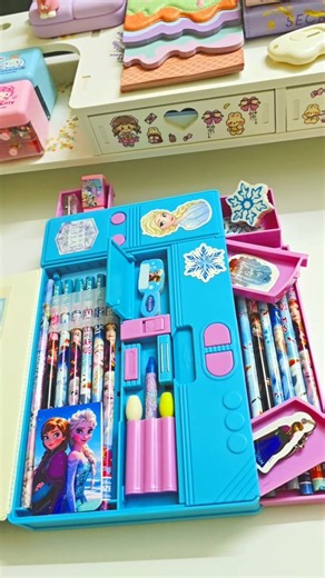 Shesha on Instagram: "Filling jumbo mechanical pencil box with frozen stationery ✨️ ❄️ #cute #asmr #stationery #kawaii #pencilbox #backtoschool #blue #frozen #princess #disney"
