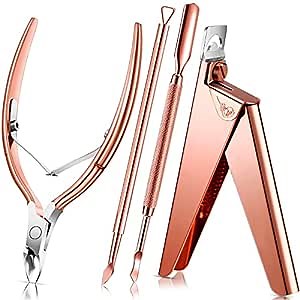 Mudder Acrylic Nail Clippers Kit False Nails Tips Cutter Professional Cuticle Trimmer Nipper Cutter Pusher Remover Stainless Steel Manicure Pedicure Art Tools Set Salon Home(Rose Gold)