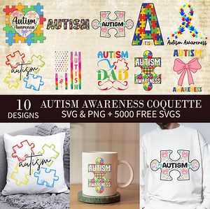 Autism Awareness Coquette PNG & SVG Bundle: Puzzle Ribbon, Bows (digital Download) - Etsy