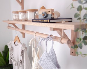Bracket Shelf With Hanging Rod | Wooden Nursery Shelving - Etsy