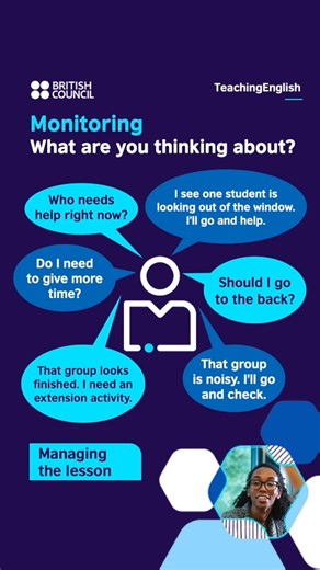 All the things we think about when monitoring. What goes through your head when you are monitoring group work? Karen 🌻 #TeachingEnglish #ManagingTheLesson | TeachingEnglish - British Council