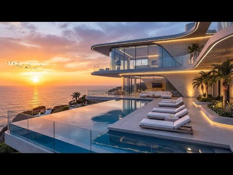 Luxury Poolside Villa Relaxation | Soft Upbeat Music and Song lyrics Female Vocal and Cozy Evening