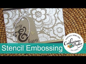 Stencil Embossing with White Embossing Powder
