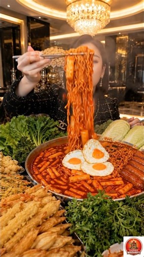 Giant Korean Tteokbokki & Ramen Feast with Crispy Seafood | Korean Food Eating Show