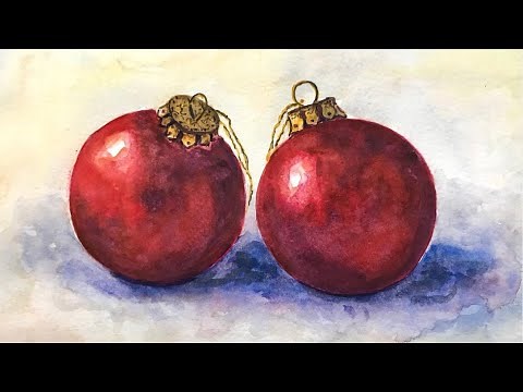Watercolor painting for beginners: Painting Christmas tree balls for a Christmas card