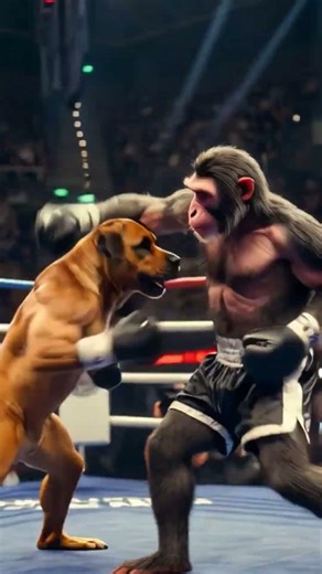 MONKEY VS DOG BOXING #funny #animals #dog #monkey