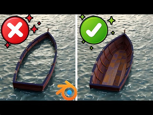 【中字】Blender VFX教程：使用洋面修改器+布尔修改器创建浮动船的正确方法- 物体在洋面修改器中内部去水