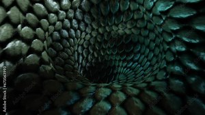 3D Tunnel, Green Snake Reptile Skin Texture, SeamlessVJ looped Visuals.