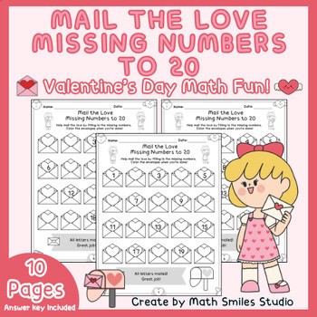 Mail the Love | Missing Numbers to 20 | Valentine Math Worksheets | Kindergarten