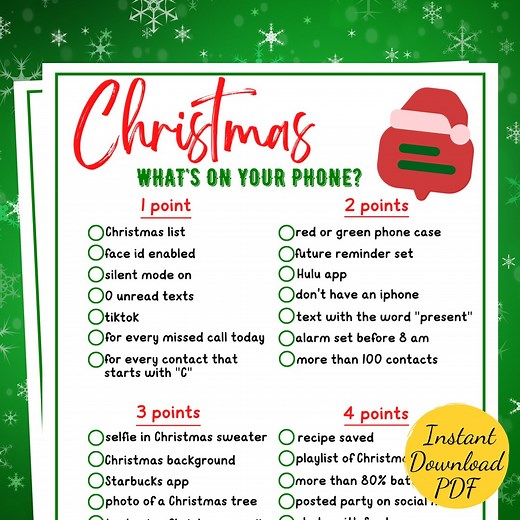 Christmas 'what's on Your Phone' Game: Printable Holiday Party Activity (PDF) - Etsy Australia