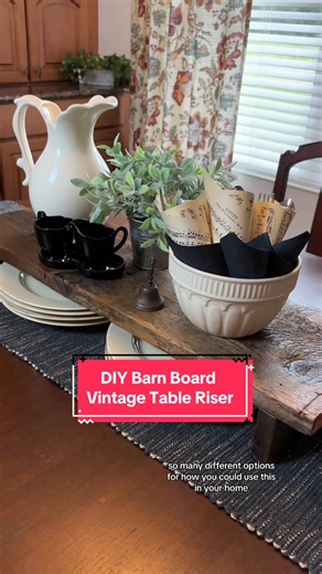This upcycled barn-board table riser is such an easy project that creates so much impact! I am in love with how it turned out, and I’m sure I’ll be using it for years to come! Thanks hubby for running the saw for me this time! Come along on this crazy 365 day journey of vintage home decor goodness! This is our year to celebrate whimsy and wonder, along with a little for our journey! If you want to hang out with us, you know what to do. And if you’re interested in any of the things you see here, 
