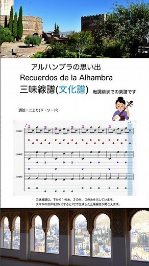 三味線で弾く「アルハンブラの思い出」(文化譜)