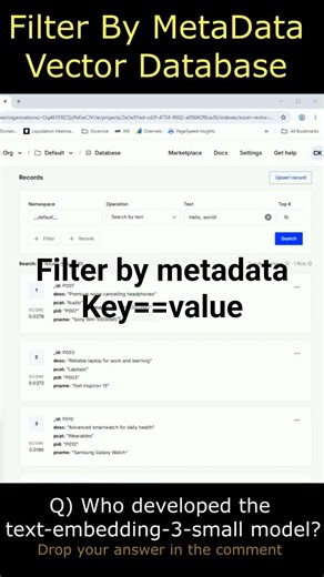Filter by metadata Vector Database (Key == Value) #shorts #aicodewithharitha #aisearch