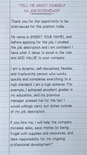 Best scripted answer to tough interview question: TELL ME ABOUT YOURSELF! #jobinterview #interviewquestionsandanswers #jobs #interview #fyp #fbreelsvideo #interviewskills #howtopassaninterview #foryoupageシ #interviewanswers #jobinterviewtips | English Tuition