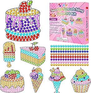 Qyeahkj 7pcs Summer Crafts Sweets Arts Crafts DIY Gem Diamond Suncatcher Crafts for Kids Cake Ice Cream Diamond Painting Gift for Kids Girls Boys Aged 6 8 10 for Birthday Party Home School Decor