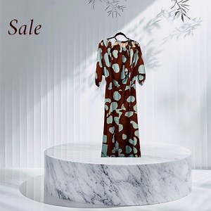 Sheen-Brown and Blue Long Sleeve Mock Wrap Sundress