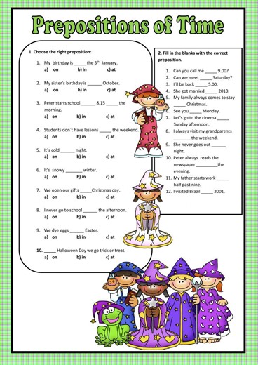 Preposition of Time: At On In worksheet