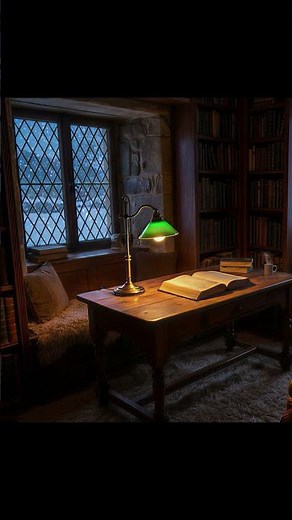 Cozy Winter Library Ambience • Snowy Window View • Soft Room Tone, Calm Study Sounds #relax