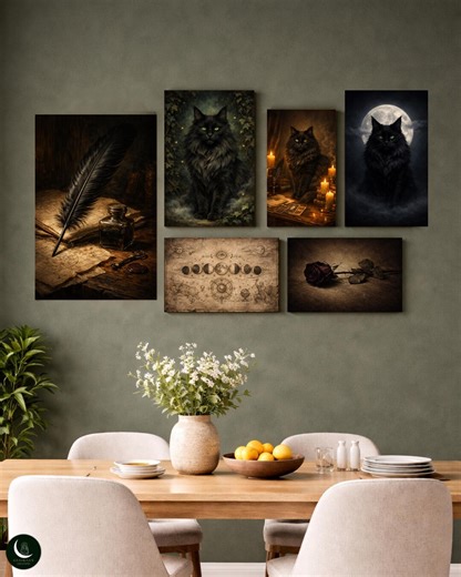 Black Cat Wall Art Set of 6 Printable, Gothic Witchy Decor, Dark Academia Gallery Wall, Moon Cat Familiar Prints, Celestial Occult Decor - Etsy