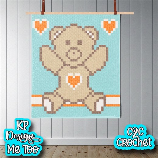 Couverture pour bébé Happy Hearts Teddy C2C en téléchargement numérique Graphgan 30 x 35 po. - Etsy France