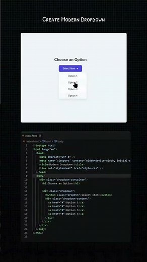 📌 Create a Modern Dropdown Button using HTML + CSS 💻✨