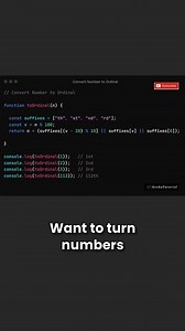 How to convert numbers to ordinals in JavaScript . . . . . #javascript #reactjs #html #css #jquery #frontend #webdeveloper #string #interviewquestions #javascriptdeveloper #programming #codingmemes #codingchallenge #cod #codingmemes #coder #microsoft #aws #azure #gcp #api #github #backend #programming #reels #reelsinstagram #trendingreels #trending #aws #trendingréels | Geek4Tutorial